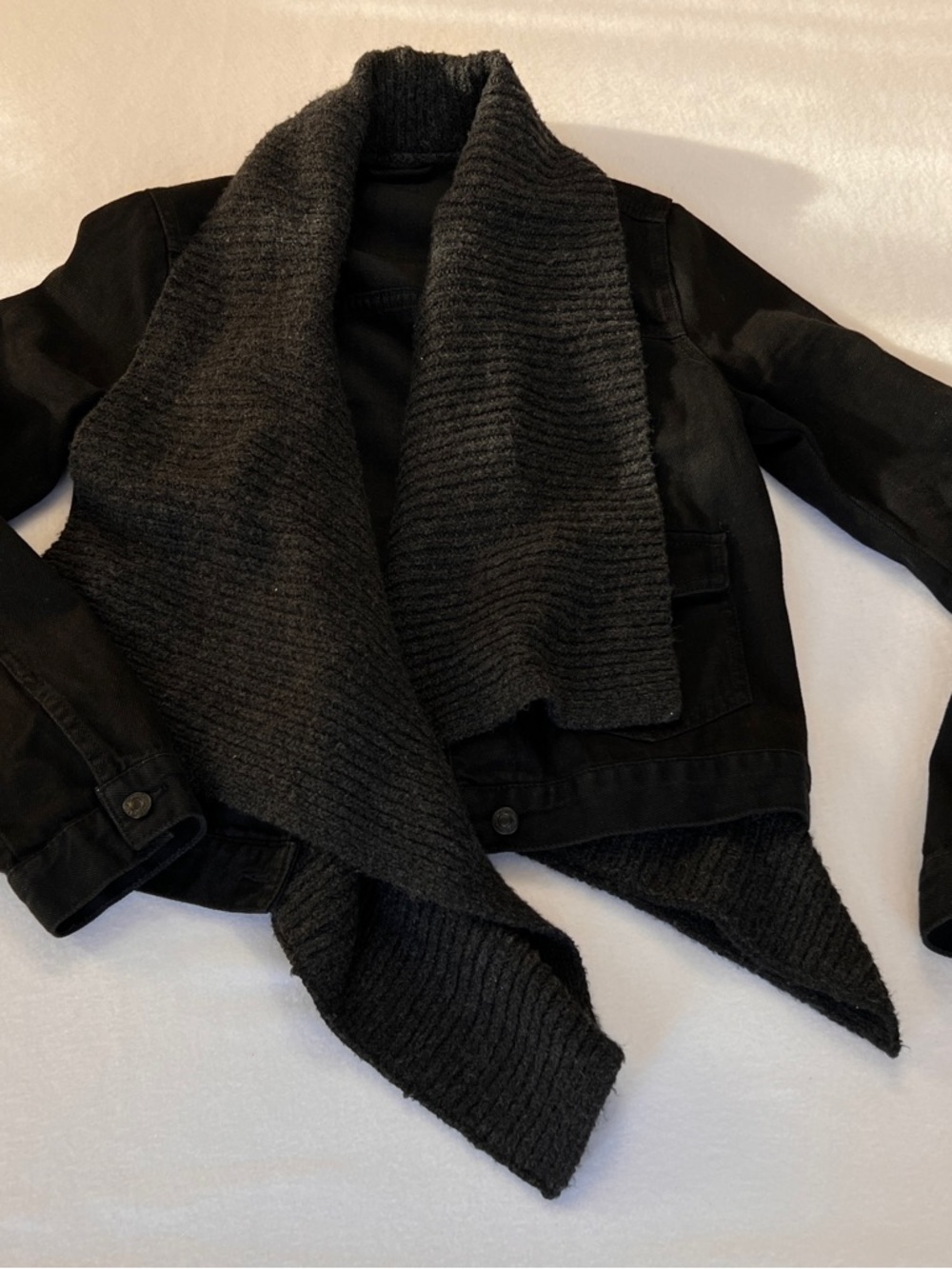 Abercrombie & Fitch Y2K Black Knit Scarf Jacket Layered Cozy Minimalist Scandi